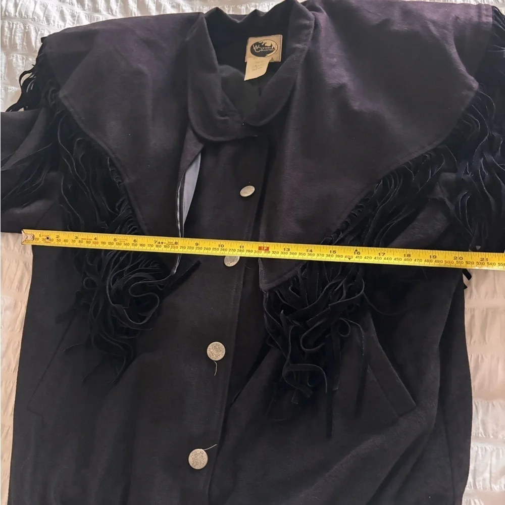 Vintage Black Fringe Western Button-Up Jacket with Embroidery Made in USA - Picture 6 of 12